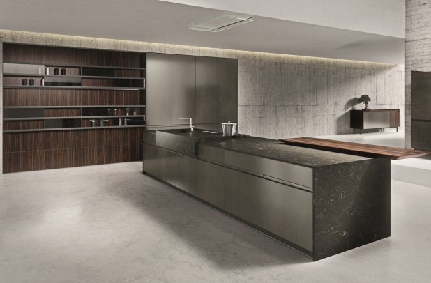 AK 05 in Ebano Opaco Veneer & Piombo Lacquer by Arrital - ak project, modern kitchen cabinets, modern design, chicago italian cabinets, contemporary kitchen, graphite kitchen, arrital, italian, urban interior, kitchen Chicago, dining furniture, black kitchen, minimalistic kitchen, arrital cabinets chicago