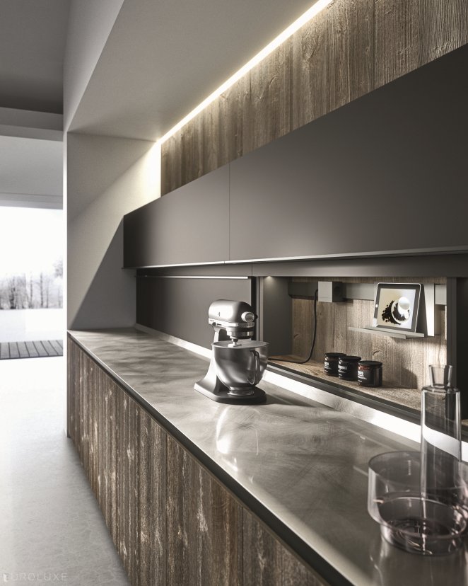 AK 05 in Abete Chalet Veneer & Piombo Laquer - ak project, dining furniture, italian, kitchen Chicago, urban interior, contemporary kitchen, arrital, modern design, arrital cabinets chicago, chicago italian cabinets, modern kitchen cabinets