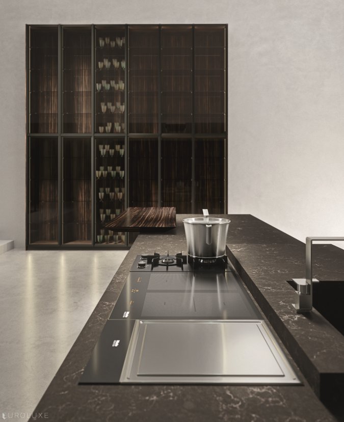 AK 05 in Ebano Opaco Veneer & Piombo Lacquer - kitchen Chicago, minimalistic kitchen, graphite kitchen, arrital, contemporary kitchen, modern kitchen cabinets, arrital cabinets chicago, ak project, chicago italian cabinets, dining furniture, urban interior, modern design, black kitchen, italian