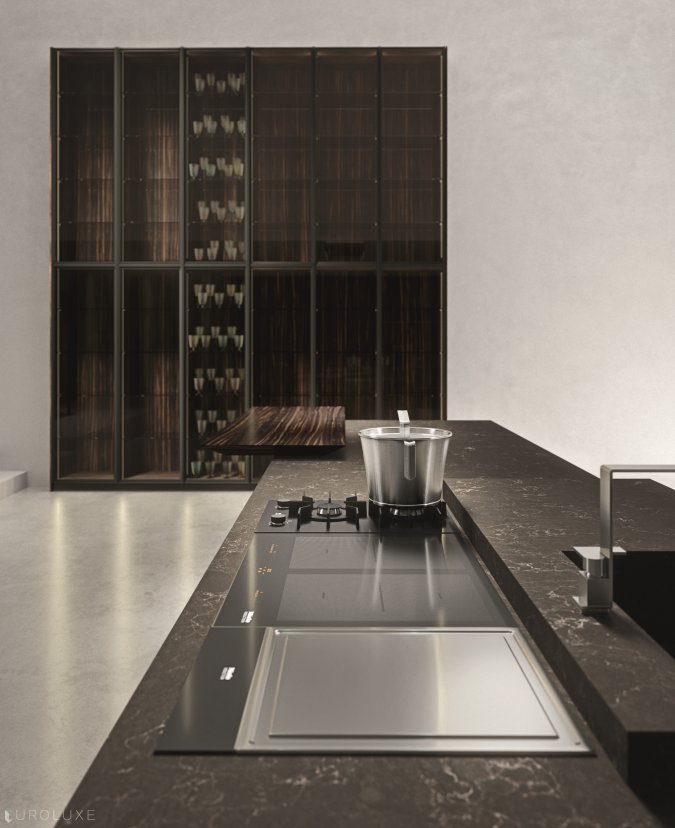 AK 05 in Ebano Opaco Veneer & Piombo Lacquer - ak project, modern kitchen cabinets, italian, black kitchen, dining furniture, arrital cabinets chicago, minimalistic kitchen, arrital, kitchen Chicago, modern design, urban interior, graphite kitchen, contemporary kitchen, chicago italian cabinets