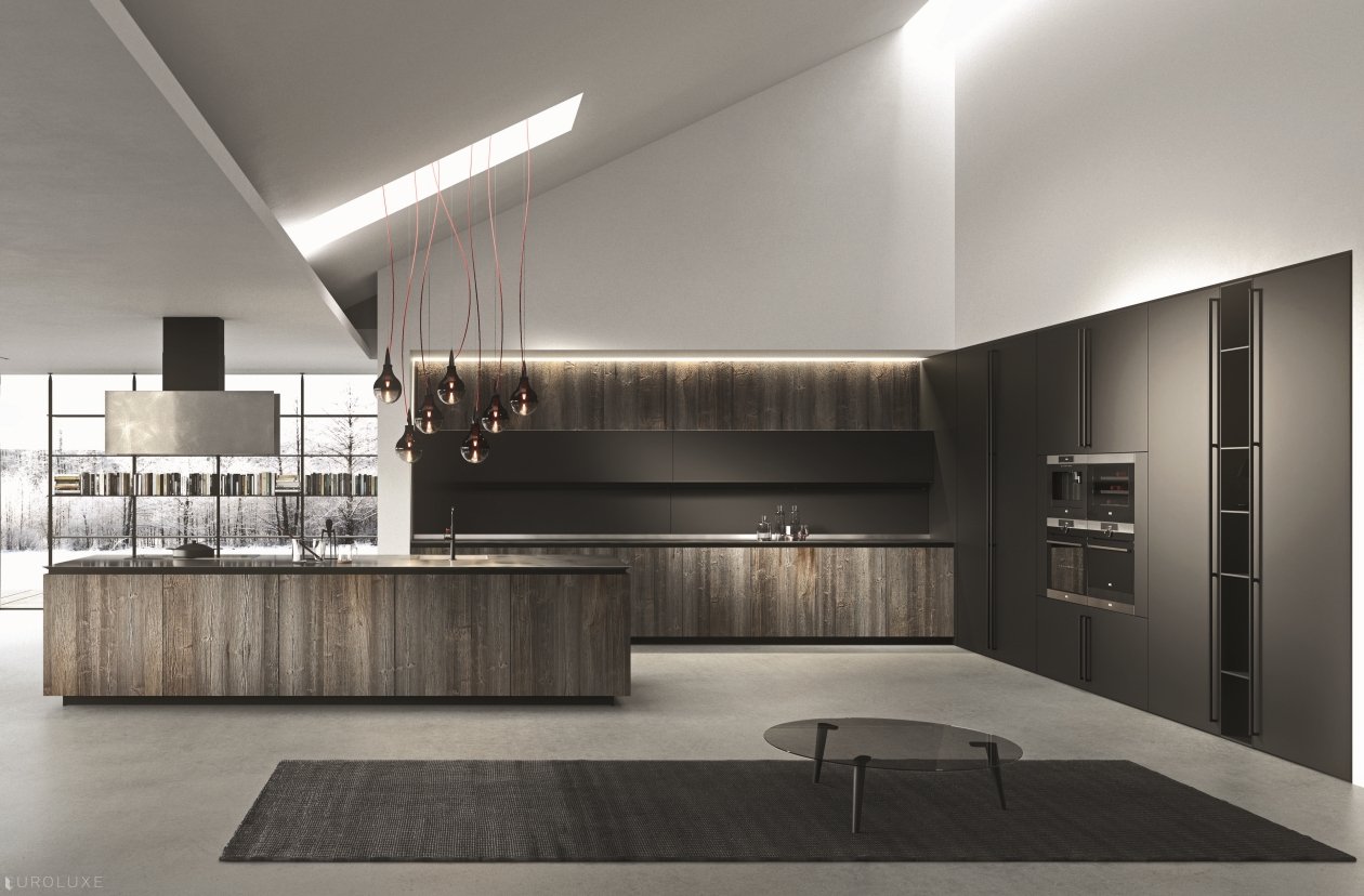 AK 05 in Abete Chalet Veneer & Piombo Laquer - modern kitchen cabinets, arrital, chicago italian cabinets, arrital cabinets chicago, ak project, dining furniture, urban interior, contemporary kitchen, italian, modern design, kitchen Chicago