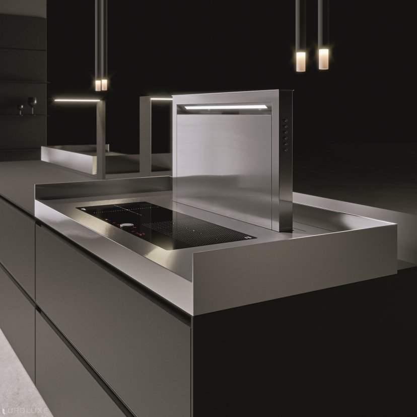 AK 08 in Fenix Biombo Doha - ak project arrital, contemporary kitchen, italian cabinets, arrital cabinets chicago, urban interior, modular kitchen, kitchen Chicago, italian, minimalistic kitchen, european kitchen cabinets, black kitchen, modern kitchen cabinets, dining furniture, modern design