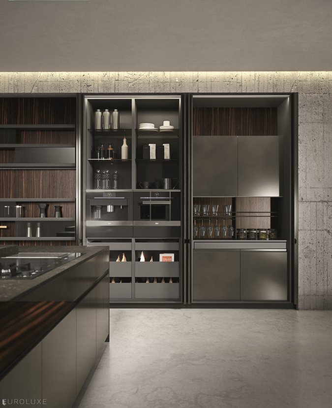 AK 05 in Ebano Opaco Veneer & Piombo Lacquer - modern design, dining furniture, minimalistic kitchen, kitchen Chicago, black kitchen, urban interior, arrital, contemporary kitchen, ak project, chicago italian cabinets, italian, graphite kitchen, arrital cabinets chicago, modern kitchen cabinets