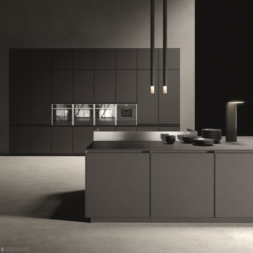 AK 08 in Fenix Biombo Doha - italian, black kitchen, european kitchen cabinets, modern kitchen cabinets, dining furniture, modular kitchen, arrital cabinets chicago, italian cabinets, ak project arrital, minimalistic kitchen, modern design, contemporary kitchen, urban interior, kitchen Chicago