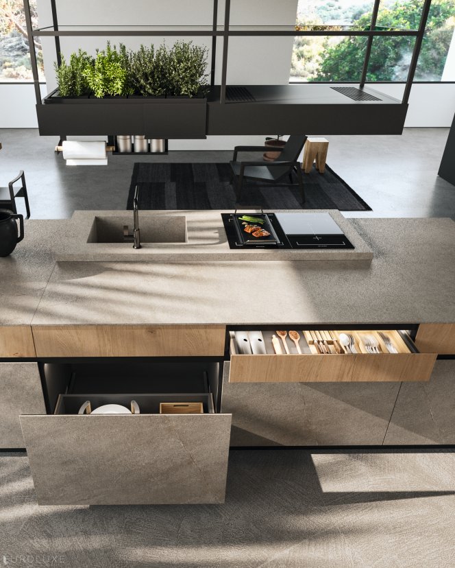 AK 04 in Biondo Veneer and Jasper Moka Stone - dining furniture, modern design, arrital, italian, modern kitchen cabinets, kitchen Chicago, arrital cabinets chicago, chicago italian cabinets, ak project, urban interior, contemporary kitchen