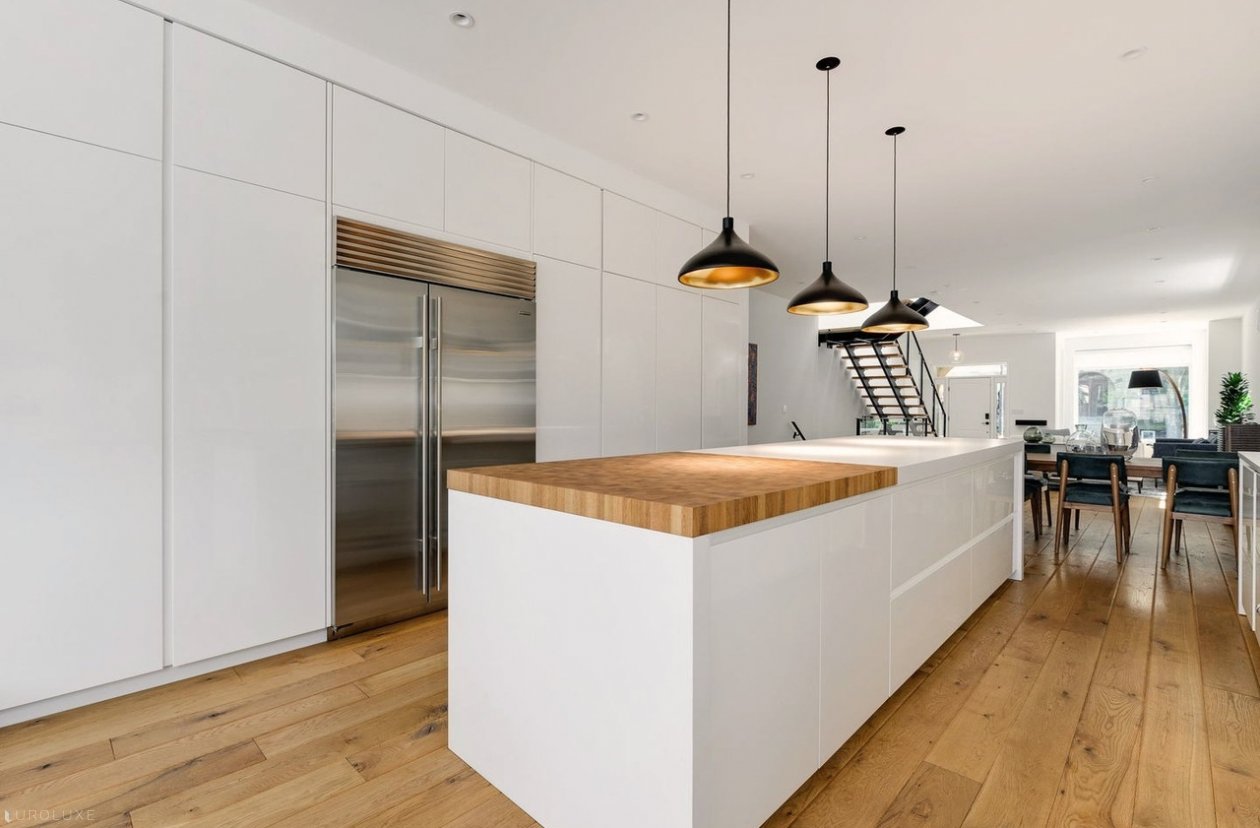 Chicago | Ukrainian Village Single Family Home  - grooved lacquered kitchen, italian lacquered kitchen, modern italian cabinets, white lacquered cabinets