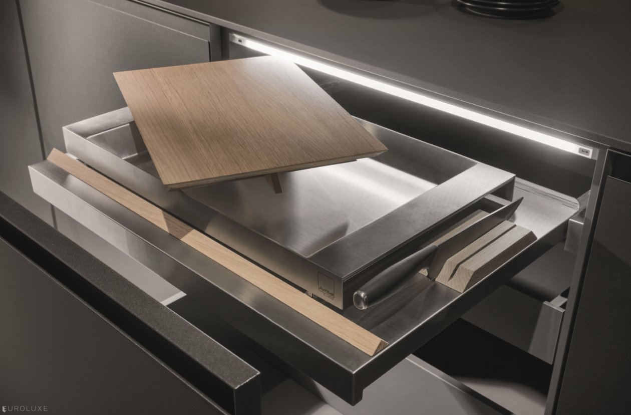 AK 08 in Fenix Biombo Doha - urban interior, modern design, minimalistic kitchen, dining furniture, ak project arrital, italian, modular kitchen, contemporary kitchen, arrital cabinets chicago, kitchen Chicago, european kitchen cabinets, black kitchen, italian cabinets, modern kitchen cabinets