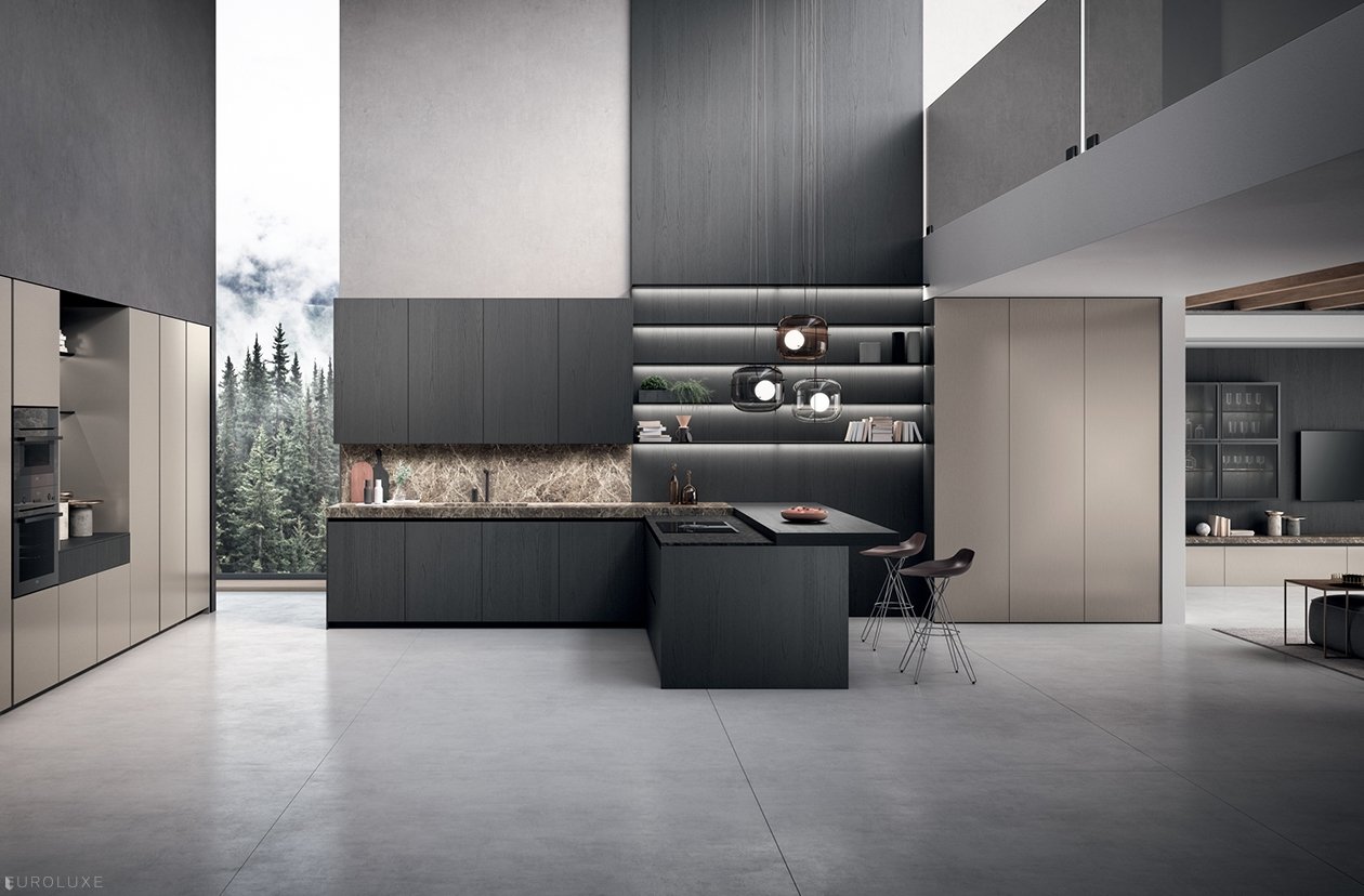 Bluna - contemporary kitchen, kitchen cabinets, black kitchen, european kitchen, custom kitchen cabinets, modern kitchen, Bluna by Binova, modern design, minimalistic kitchen, kitchen Chicago, dining furniture, Binova cabinets chicago, urban interior, italian, wooden kitchen