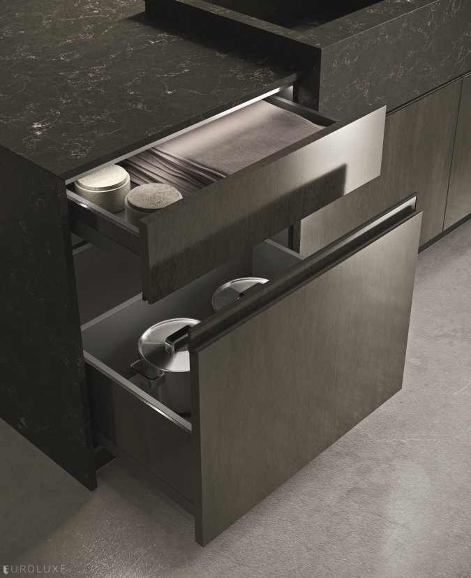 AK 05 in Ebano Opaco Veneer & Piombo Lacquer - chicago italian cabinets, modern design, graphite kitchen, black kitchen, arrital cabinets chicago, arrital, dining furniture, urban interior, contemporary kitchen, minimalistic kitchen, kitchen Chicago, modern kitchen cabinets, ak project, italian