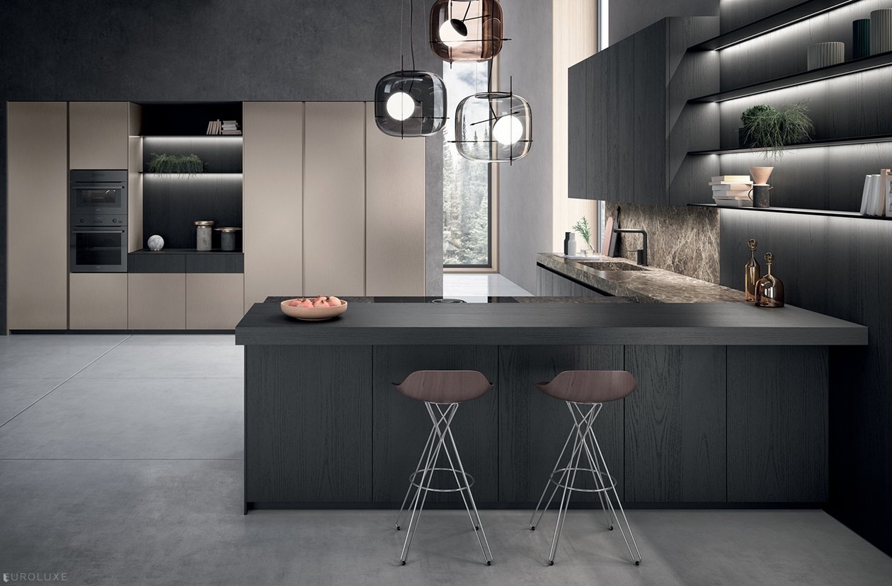 Bluna - kitchen Chicago, italian, wooden kitchen, modern kitchen, minimalistic kitchen, modern design, urban interior, Bluna by Binova, custom kitchen cabinets, european kitchen, black kitchen, kitchen cabinets, dining furniture, Binova cabinets chicago, contemporary kitchen