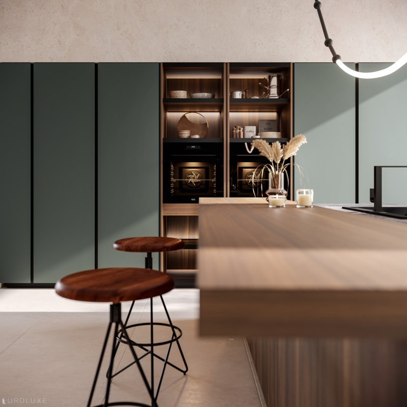 Menta Corduroy and Powder Green - contemporary kitchen, black kitchen, kitchen Chicago, Miton cabinets chicago, custom kitchen cabinets, Miton Chicago, wooden kitchen, italian, minimalistic kitchen, kitchen cabinets, modern kitchen, Menta by Miton, modern design, european kitchen, dining furniture, urban interior