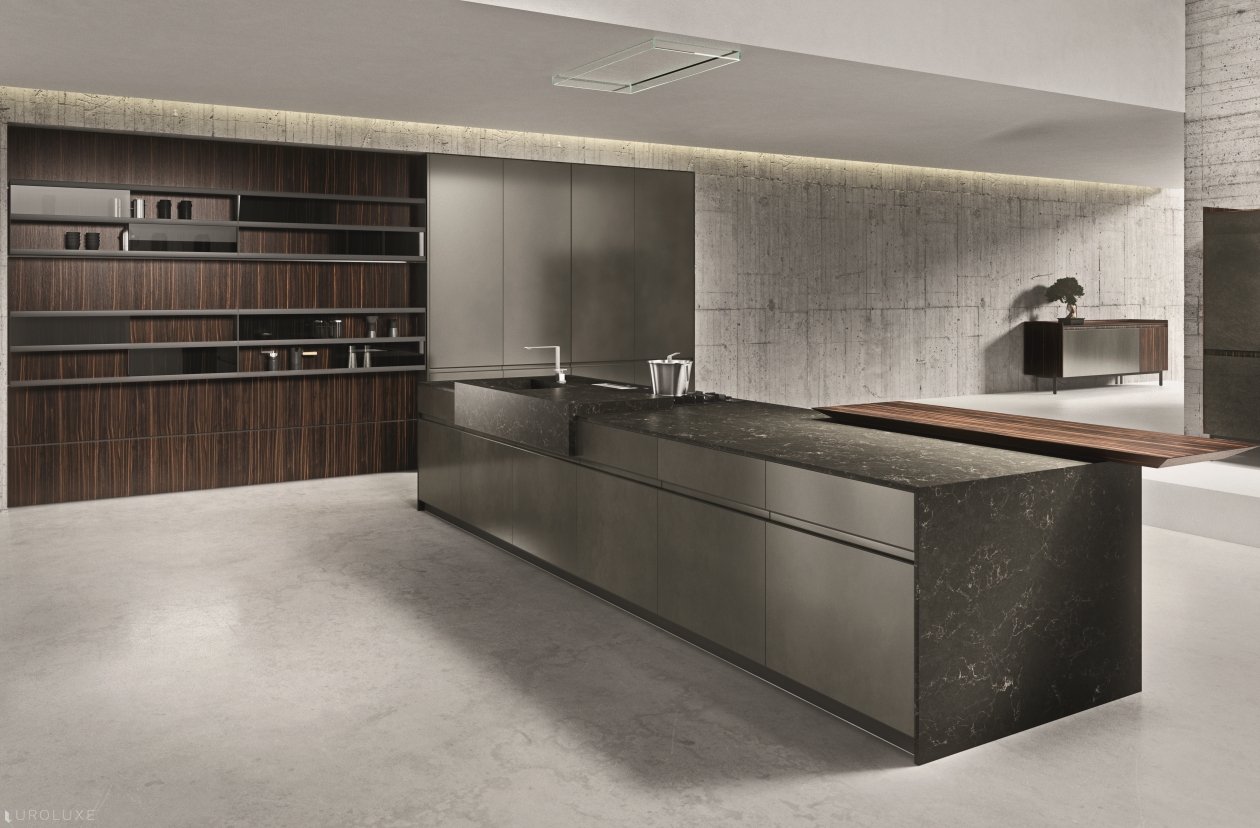 AK 05 in Ebano Opaco Veneer & Piombo Lacquer - arrital cabinets chicago, arrital, dining furniture, contemporary kitchen, chicago italian cabinets, black kitchen, graphite kitchen, kitchen Chicago, italian, ak project, minimalistic kitchen, modern kitchen cabinets, modern design, urban interior