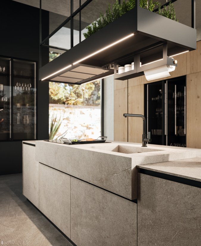 AK 04 in Biondo Veneer and Jasper Moka Stone - modern design, arrital cabinets chicago, dining furniture, ak project, chicago italian cabinets, arrital, modern kitchen cabinets, contemporary kitchen, urban interior, italian, kitchen Chicago
