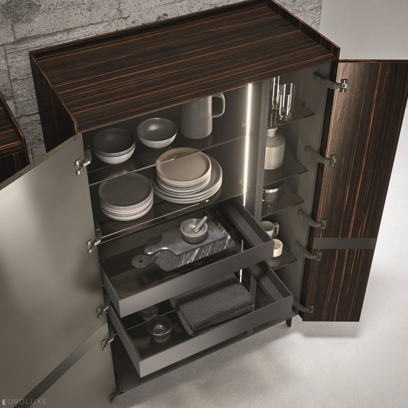 AK 05 in Ebano Opaco Veneer & Piombo Lacquer - black kitchen, kitchen Chicago, chicago italian cabinets, contemporary kitchen, dining furniture, arrital, urban interior, graphite kitchen, arrital cabinets chicago, italian, modern design, ak project, minimalistic kitchen, modern kitchen cabinets