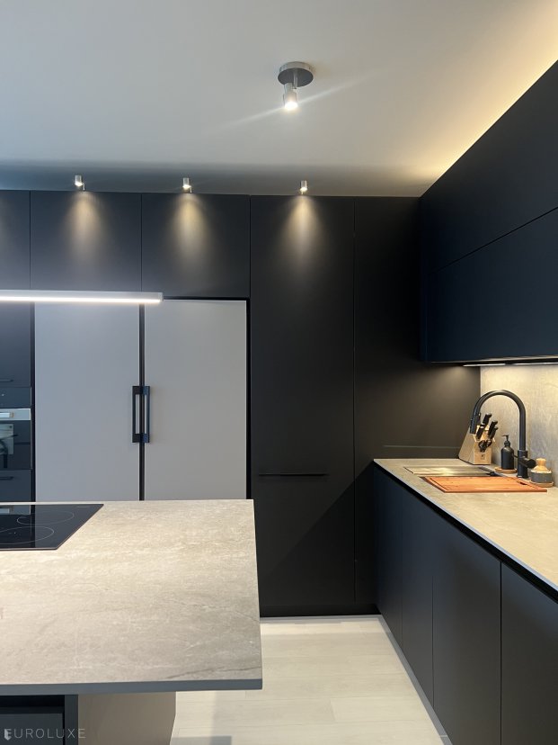 Chicago I New Eastside Highrise Kitchen - fenix kitchen, modern condo kitchen, italian cabinets