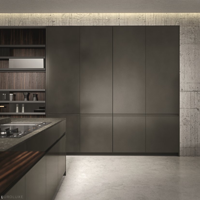 AK 05 in Ebano Opaco Veneer & Piombo Lacquer - urban interior, ak project, modern design, italian, chicago italian cabinets, minimalistic kitchen, arrital cabinets chicago, graphite kitchen, modern kitchen cabinets, contemporary kitchen, black kitchen, dining furniture, arrital, kitchen Chicago