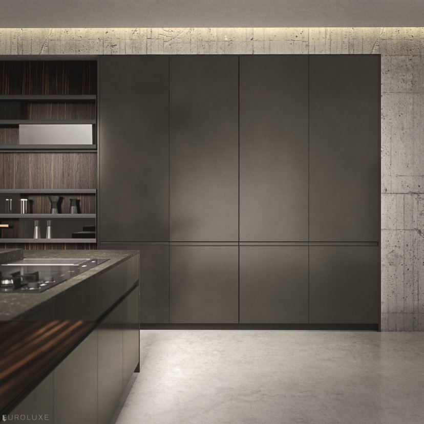 AK 05 in Ebano Opaco Veneer & Piombo Lacquer - kitchen Chicago, italian, minimalistic kitchen, arrital cabinets chicago, modern design, ak project, arrital, urban interior, contemporary kitchen, chicago italian cabinets, graphite kitchen, dining furniture, black kitchen, modern kitchen cabinets