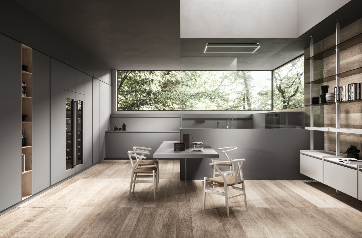 AK 04 in Fenix Verde Comodoro - dining furniture, italian, contemporary kitchen, arrital cabinets chicago, urban interior, chicago italian cabinets, modern design, modern kitchen cabinets, arrital, ak project, kitchen Chicago