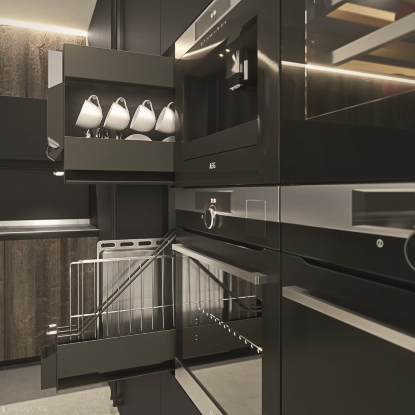 AK 05 in Abete Chalet Veneer & Piombo Laquer - modern kitchen cabinets, italian, contemporary kitchen, modern design, arrital cabinets chicago, chicago italian cabinets, kitchen Chicago, arrital, dining furniture, urban interior, ak project