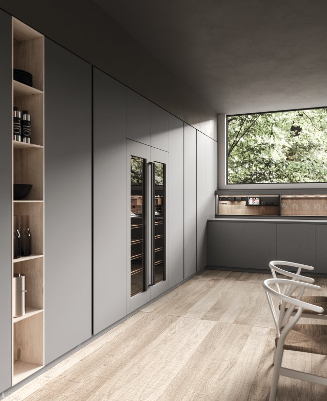 AK 04 in Fenix Verde Comodoro - ak project, italian, chicago italian cabinets, modern kitchen cabinets, arrital cabinets chicago, modern design, arrital, dining furniture, kitchen Chicago, contemporary kitchen, urban interior