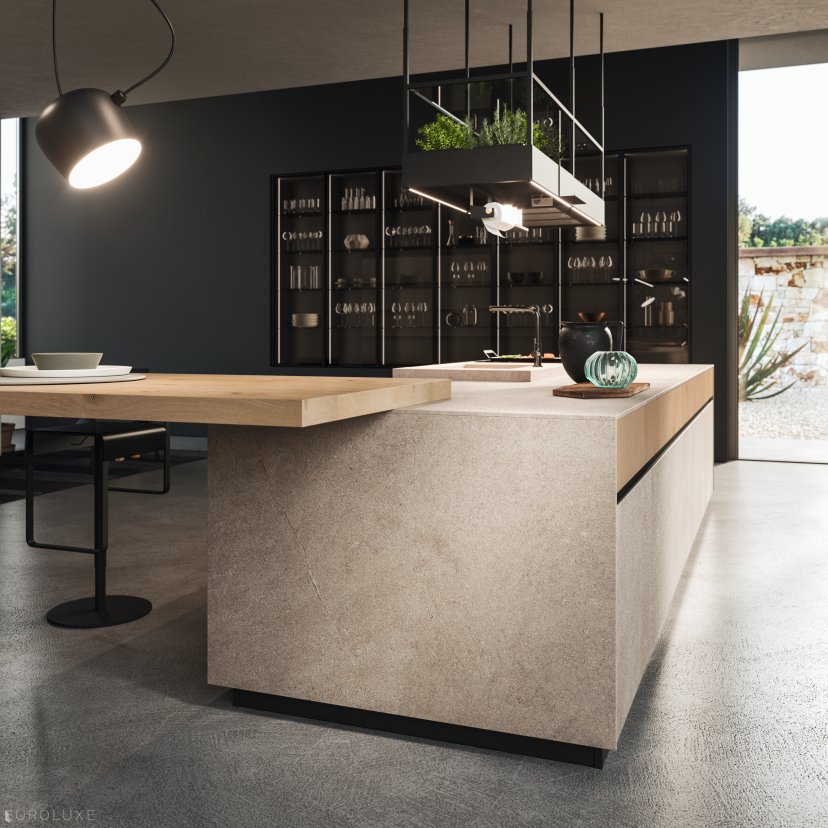 AK 04 in Biondo Veneer and Jasper Moka Stone - modern kitchen cabinets, kitchen Chicago, chicago italian cabinets, dining furniture, urban interior, arrital, arrital cabinets chicago, modern design, italian, contemporary kitchen, ak project