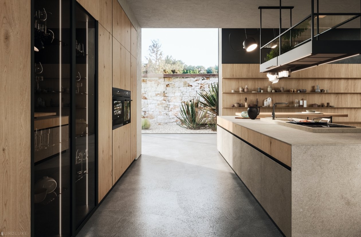 AK 04 in Biondo Veneer and Jasper Moka Stone - arrital, arrital cabinets chicago, modern design, dining furniture, kitchen Chicago, chicago italian cabinets, ak project, italian, urban interior, contemporary kitchen, modern kitchen cabinets