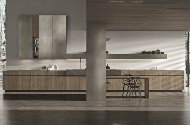 AK 05 in Abete Vigo Veneer and Metallic Lacquer by Arrital - modern kitchen cabinets, ak project, urban interior, contemporary kitchen, modern design, arrital cabinets chicago, kitchen Chicago, dining furniture, arrital, chicago italian cabinets, italian