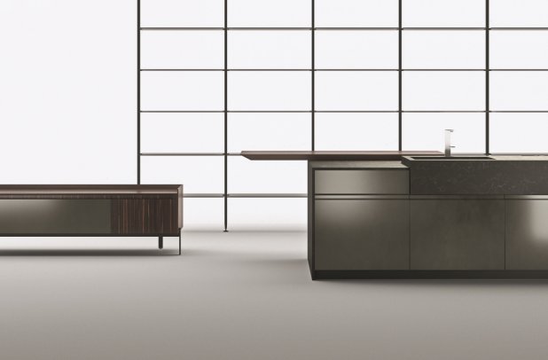 AK 05 in Ebano Opaco Veneer & Piombo Lacquer by Arrital - graphite kitchen, black kitchen, modern design, urban interior, ak project, kitchen Chicago, modern kitchen cabinets, italian, arrital cabinets chicago, chicago italian cabinets, contemporary kitchen, arrital, dining furniture, minimalistic kitchen