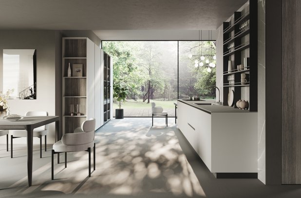 Menta Emme Grey and Smoke Eucalyptus by Miton - modern kitchen, Menta by Miton, minimalistic kitchen, dining furniture, contemporary kitchen, custom kitchen cabinets, kitchen Chicago, wooden kitchen, Miton Chicago, italian, modern design, black kitchen, european kitchen, kitchen cabinets, Miton cabinets chicago, urban interior