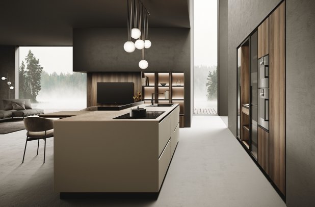 Menta Creta and Adige  by Miton - Menta by Miton, italian, black kitchen, minimalistic kitchen, wooden kitchen, kitchen cabinets, contemporary kitchen, modern design, kitchen Chicago, Miton cabinets chicago, Miton Chicago, custom kitchen cabinets, urban interior, european kitchen, dining furniture, modern kitchen