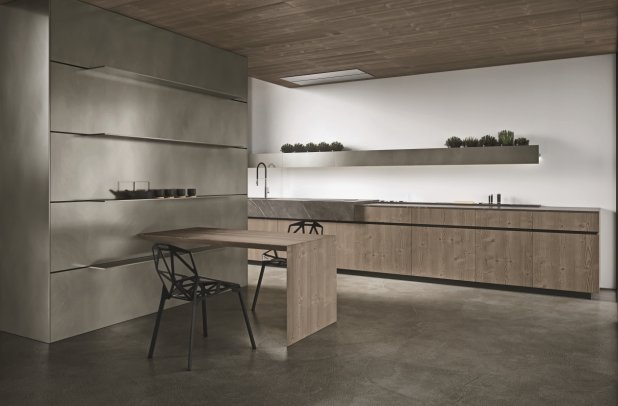 AK 05 in Abete Vigo Veneer and Metallic Lacquer by Arrital - ak project, kitchen Chicago, modern kitchen cabinets, urban interior, italian, chicago italian cabinets, contemporary kitchen, arrital, dining furniture, modern design, arrital cabinets chicago