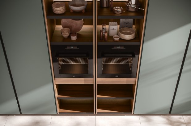 Menta Corduroy and Powder Green by Miton - italian, modern kitchen, wooden kitchen, custom kitchen cabinets, minimalistic kitchen, dining furniture, urban interior, european kitchen, Miton Chicago, modern design, contemporary kitchen, black kitchen, Miton cabinets chicago, Menta by Miton, kitchen cabinets, kitchen Chicago