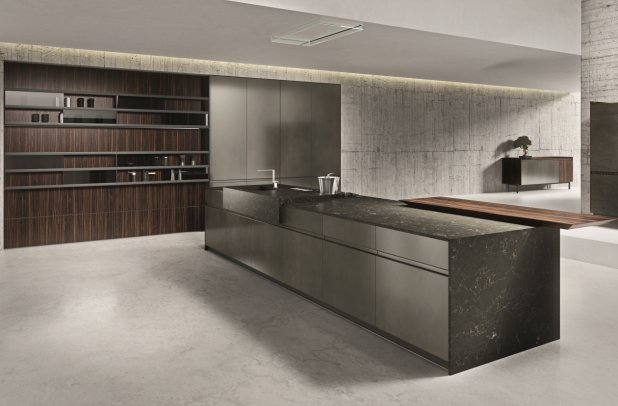 AK 05 in Ebano Opaco Veneer & Piombo Lacquer by Arrital - graphite kitchen, minimalistic kitchen, kitchen Chicago, black kitchen, contemporary kitchen, dining furniture, arrital, ak project, modern kitchen cabinets, urban interior, modern design, arrital cabinets chicago, chicago italian cabinets, italian