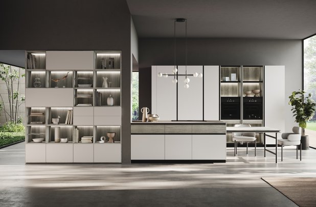 Menta Emme Grey and Smoke Eucalyptus by Miton - contemporary kitchen, minimalistic kitchen, european kitchen, Menta by Miton, modern design, Miton cabinets chicago, wooden kitchen, urban interior, modern kitchen, custom kitchen cabinets, Miton Chicago, black kitchen, kitchen Chicago, dining furniture, kitchen cabinets, italian