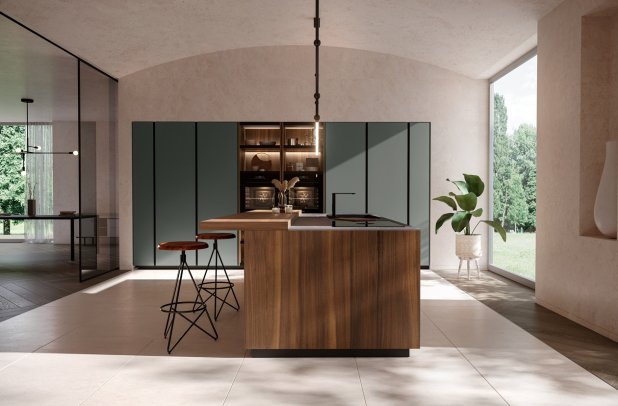 Menta Corduroy and Powder Green by Miton - modern kitchen, modern design, urban interior, italian, wooden kitchen, kitchen Chicago, european kitchen, dining furniture, Miton cabinets chicago, kitchen cabinets, Miton Chicago, minimalistic kitchen, Menta by Miton, contemporary kitchen, custom kitchen cabinets, black kitchen