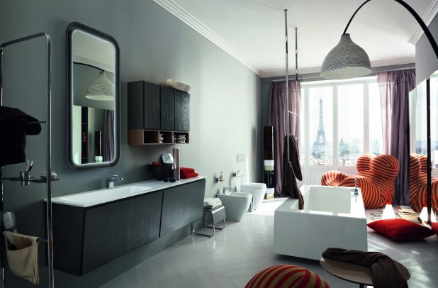 Suede by Cerasa - bathroom bidet, , bathroom chandeliers, Suede bathroom, bathroom doors, urban interior, deep bath, modern bathroom, bathroom ensembles, shower, Chicago furniture