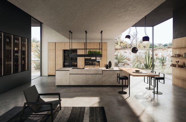 AK 04 in Biondo Veneer and Jasper Moka Stone by Arrital - modern design, chicago italian cabinets, urban interior, arrital cabinets chicago, kitchen Chicago, arrital, dining furniture, italian, modern kitchen cabinets, contemporary kitchen, ak project