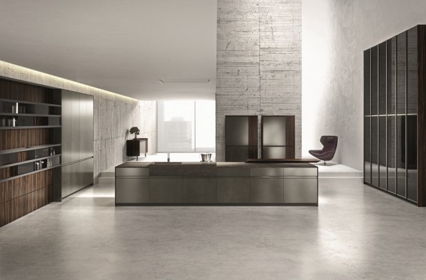 AK 05 in Ebano Opaco Veneer & Piombo Lacquer by Arrital - dining furniture, arrital, minimalistic kitchen, modern design, black kitchen, kitchen Chicago, italian, ak project, modern kitchen cabinets, arrital cabinets chicago, graphite kitchen, chicago italian cabinets, urban interior, contemporary kitchen