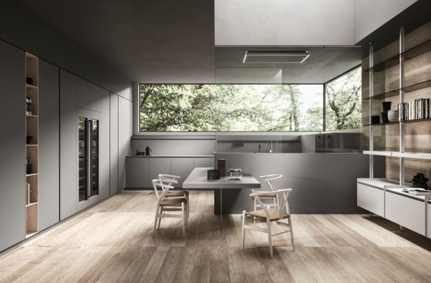 AK 04 in Fenix Verde Comodoro by Arrital - dining furniture, urban interior, chicago italian cabinets, italian, modern design, arrital, arrital cabinets chicago, kitchen Chicago, modern kitchen cabinets, contemporary kitchen, ak project