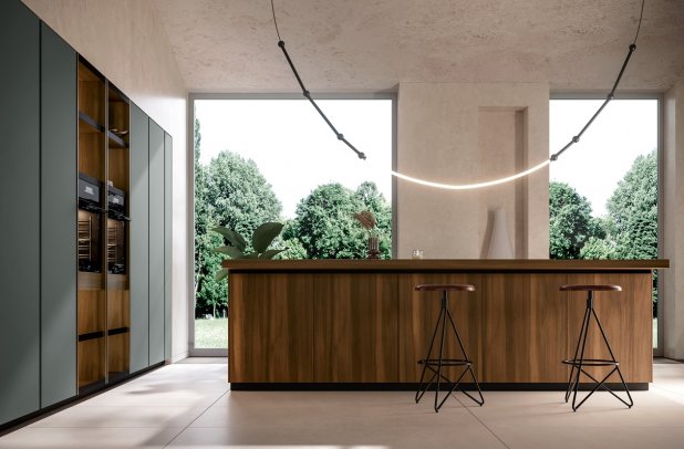 Menta Corduroy and Powder Green by Miton - kitchen cabinets, Menta by Miton, urban interior, kitchen Chicago, minimalistic kitchen, modern design, italian, custom kitchen cabinets, Miton Chicago, european kitchen, black kitchen, modern kitchen, dining furniture, wooden kitchen, Miton cabinets chicago, contemporary kitchen